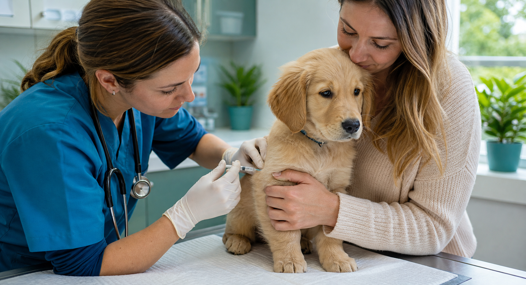 Vacunación de cachorro en consulta veterinaria